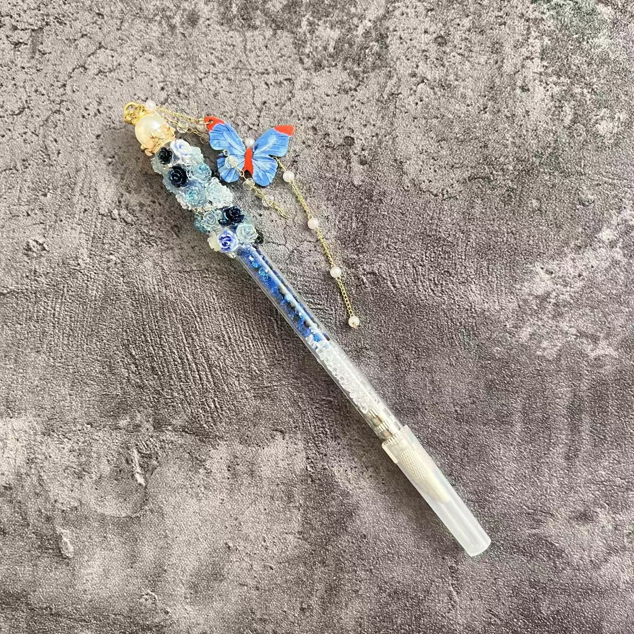 Handmade Blue rose, butterfly and pearl Carving Knife Pen Cutter for Journaling