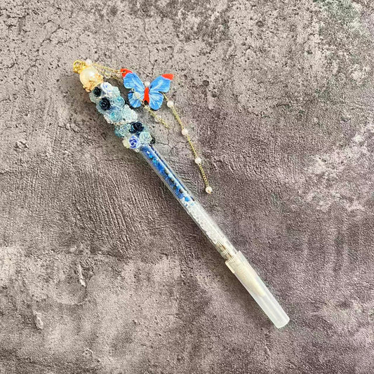 Handmade Blue rose, butterfly and pearl Carving Knife Pen Cutter for Journaling