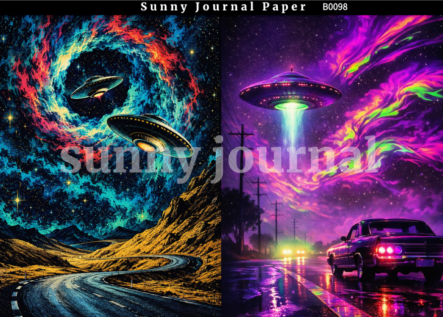 B0098--Comic UFO Scene Background A5 paper 10pcs no repeat