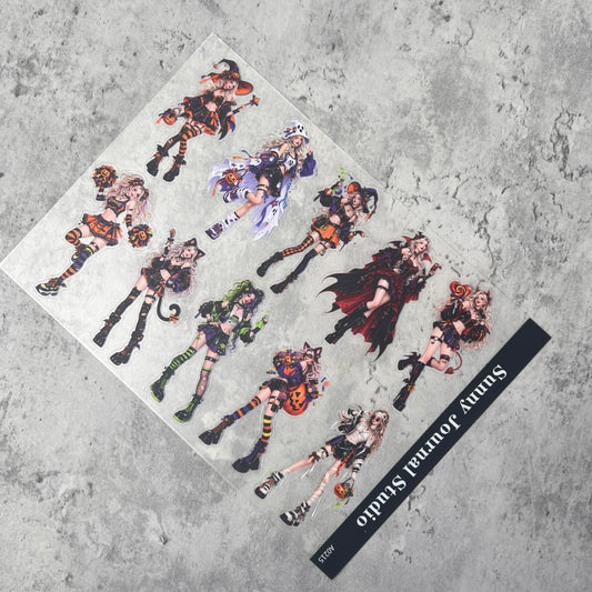 A0215--Halloween Girls PET Sticker 1 Pcs A5 Size