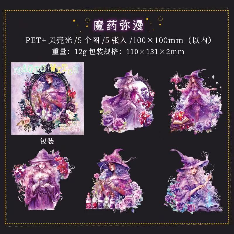 Magic Witch PET Stickers 5 Sheets Per Pack
