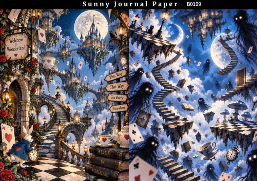 B0109--Alice Background A5 paper 10pcs no repeat