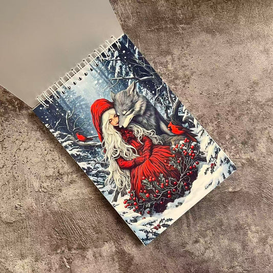 Magic Girl and Wolf A5 Spiral Journal Paper Books  (60 blank pages,Double-Sided Protective)