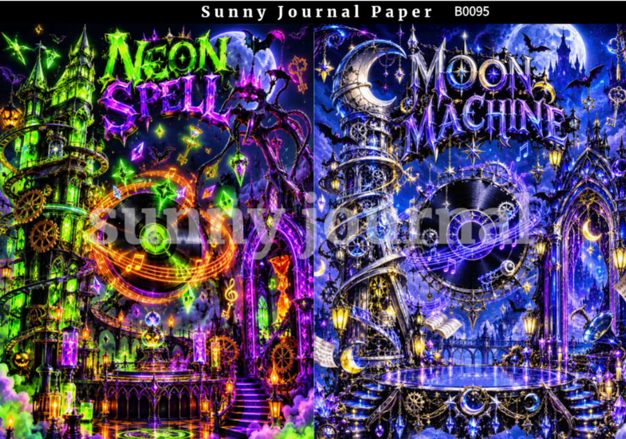 B0095-Halloween Magic Stage Background A5 paper 10pcs no repeat