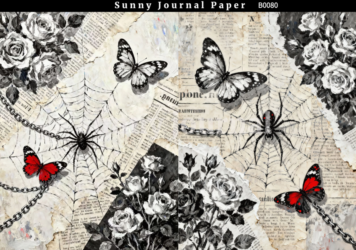 B0080-Black& Red Gothic Aesthetics A5 paper 10pcs no repeat
