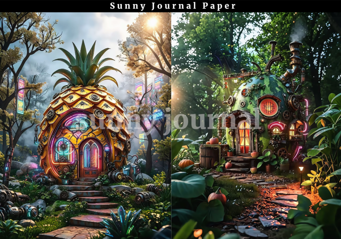 B0053-Steampunk Fruit House A5 paper 10pcs no repeat