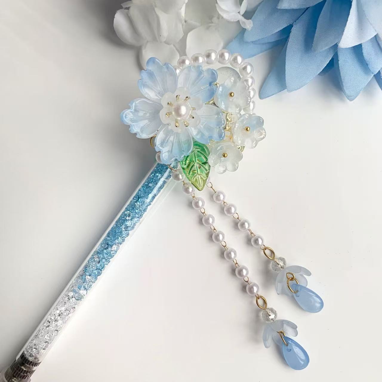 Handmade Blue Flower Carving Knife Pen Cutter for Journaling