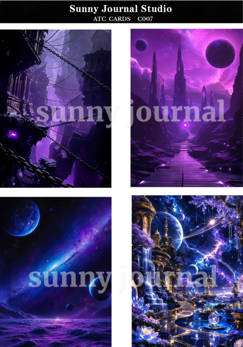 C007-Purple Magic Style ATC Cards 20 iamges 300GSM Paper Card / Self-cut Required