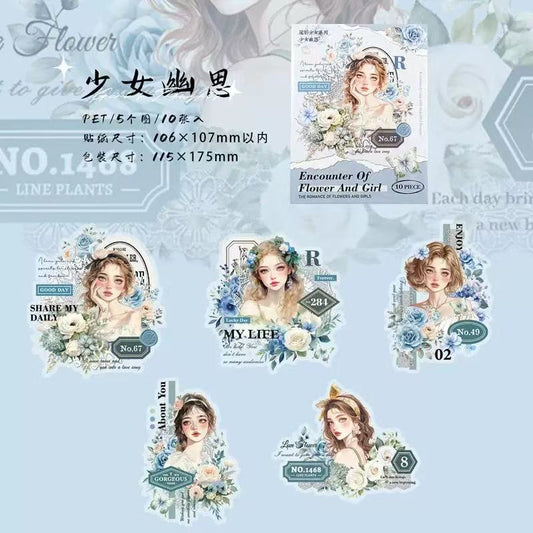 Flower and Girls PET Stickers 10 Sheets Per Pack