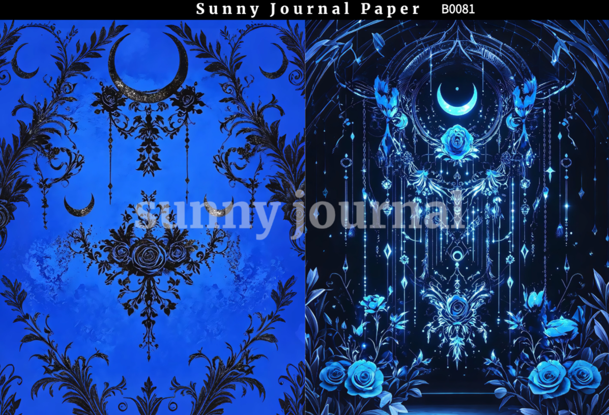 B0081-Black& Blue Gothic Aesthetics A5 paper 10pcs no repeat