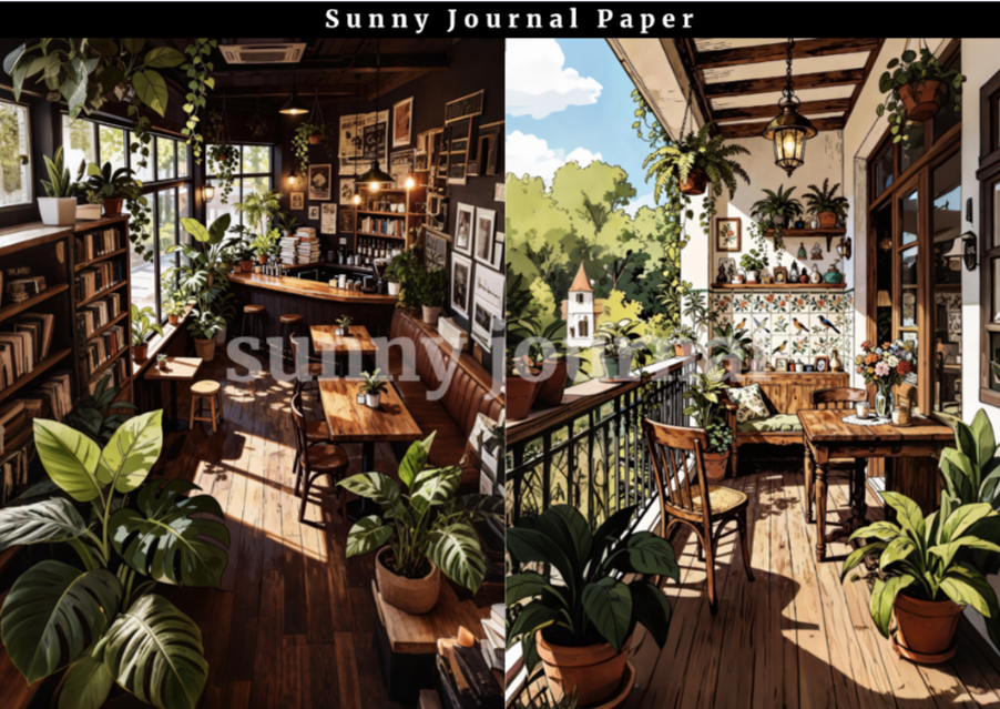 B0057-Coffee Shop Scenery Paper A5 paper 10pcs no repeat