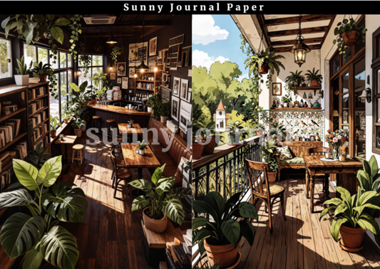 B0057-Coffee Shop Scenery Paper A5 paper 10pcs no repeat