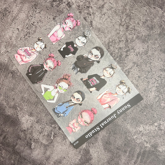 A0118--Cute and edgy girl PET Sticker 1 Pcs A5 Size