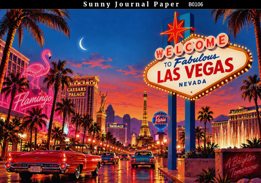 B0106-LAS VEGAS Nightscape Horizontal A5 paper 15pcs no repeat