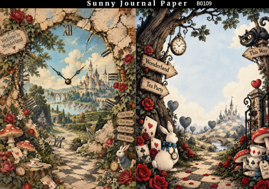 B0109--Alice Background A5 paper 10pcs no repeat