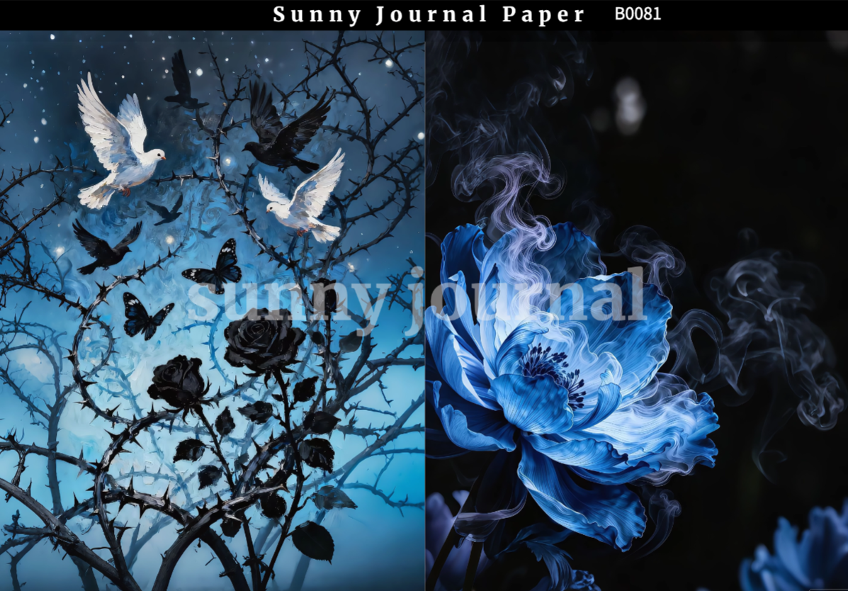 B0081-Black& Blue Gothic Aesthetics A5 paper 10pcs no repeat