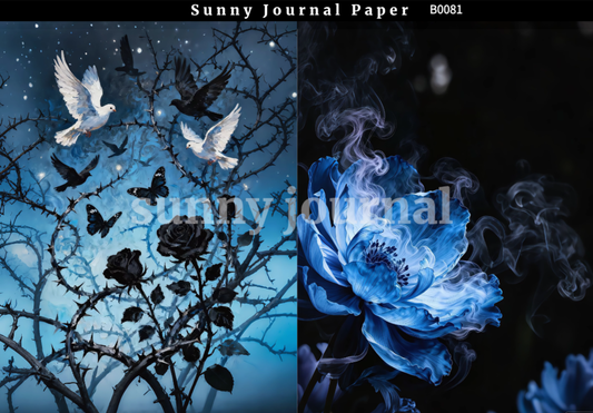 B0081-Black& Blue Gothic Aesthetics A5 paper 10pcs no repeat