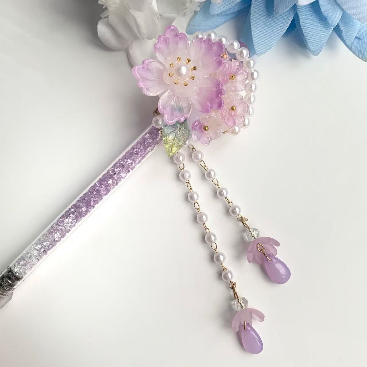 Handmade Purple Flower Carving Knife Pen Cutter for Journaling