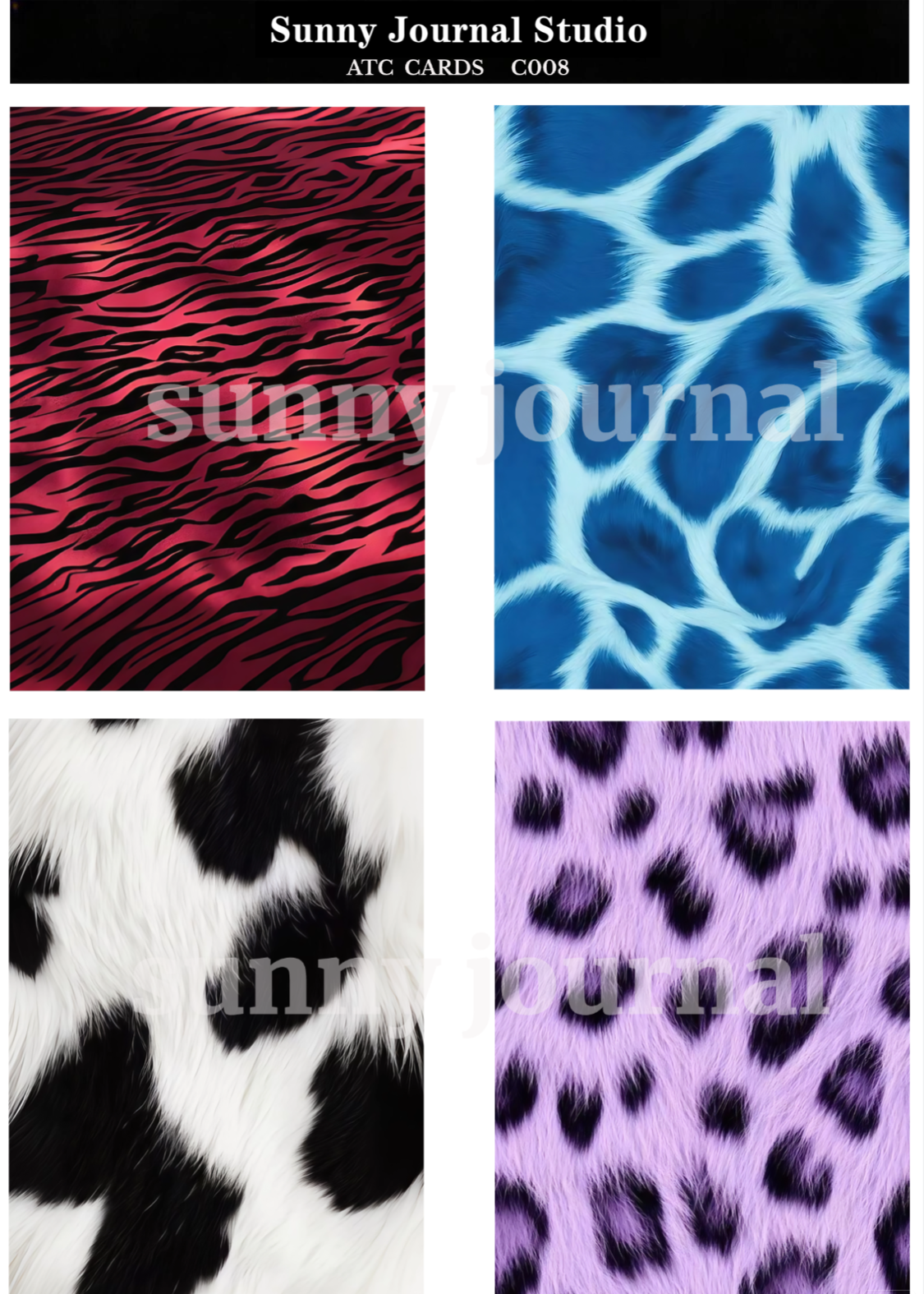 C008-Animals Texture ATC Cards 20 iamges 300GSM Paper Card / Self-cut Required