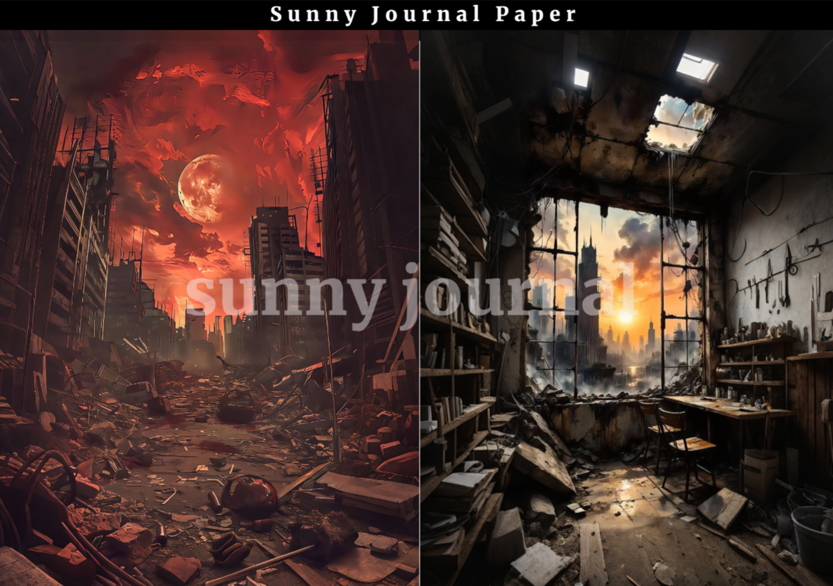 B0048-Ruined city at the end of the world Background A5 paper 10pcs no repeat