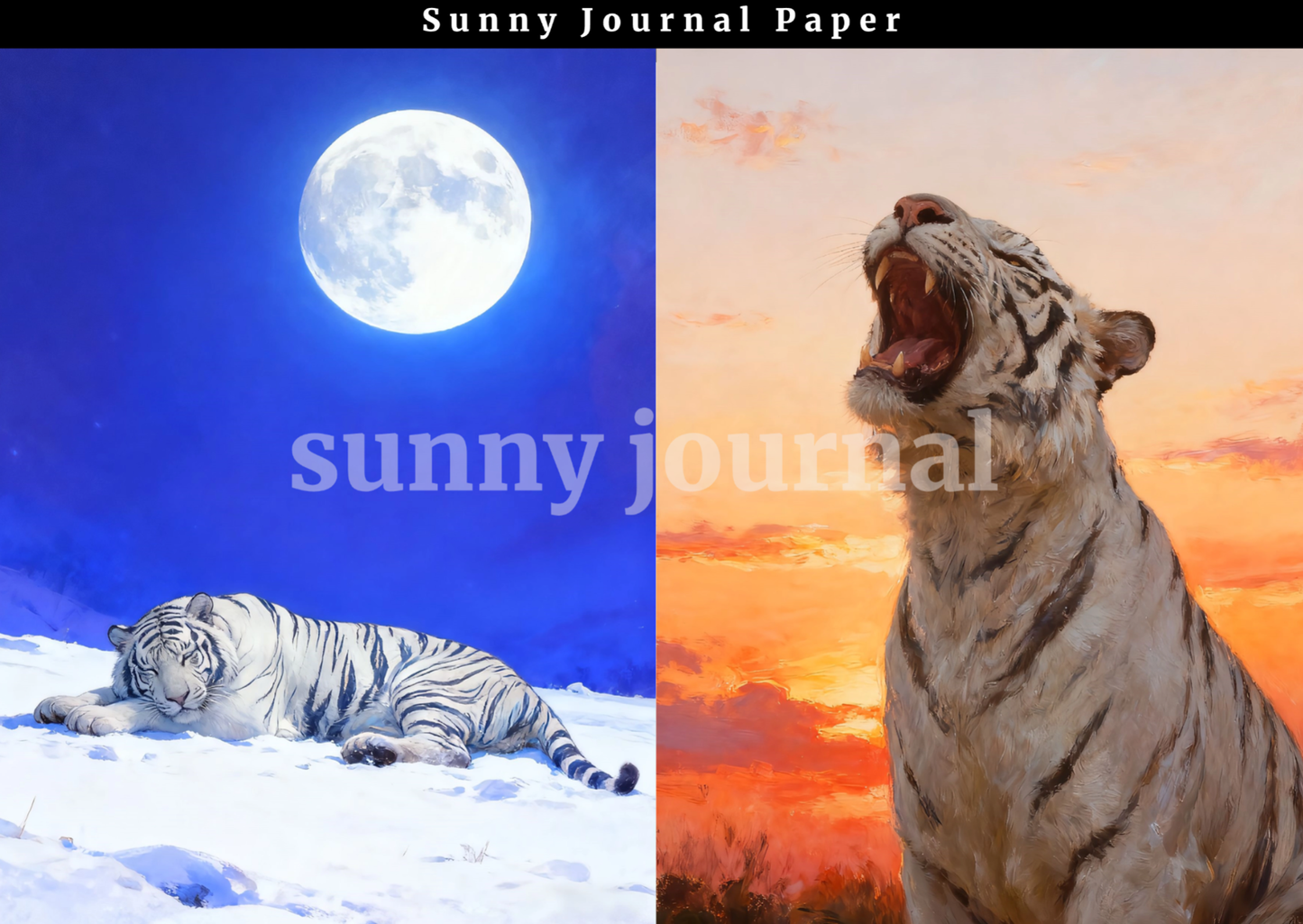 B0025- White Tiger A5 paper no repeat