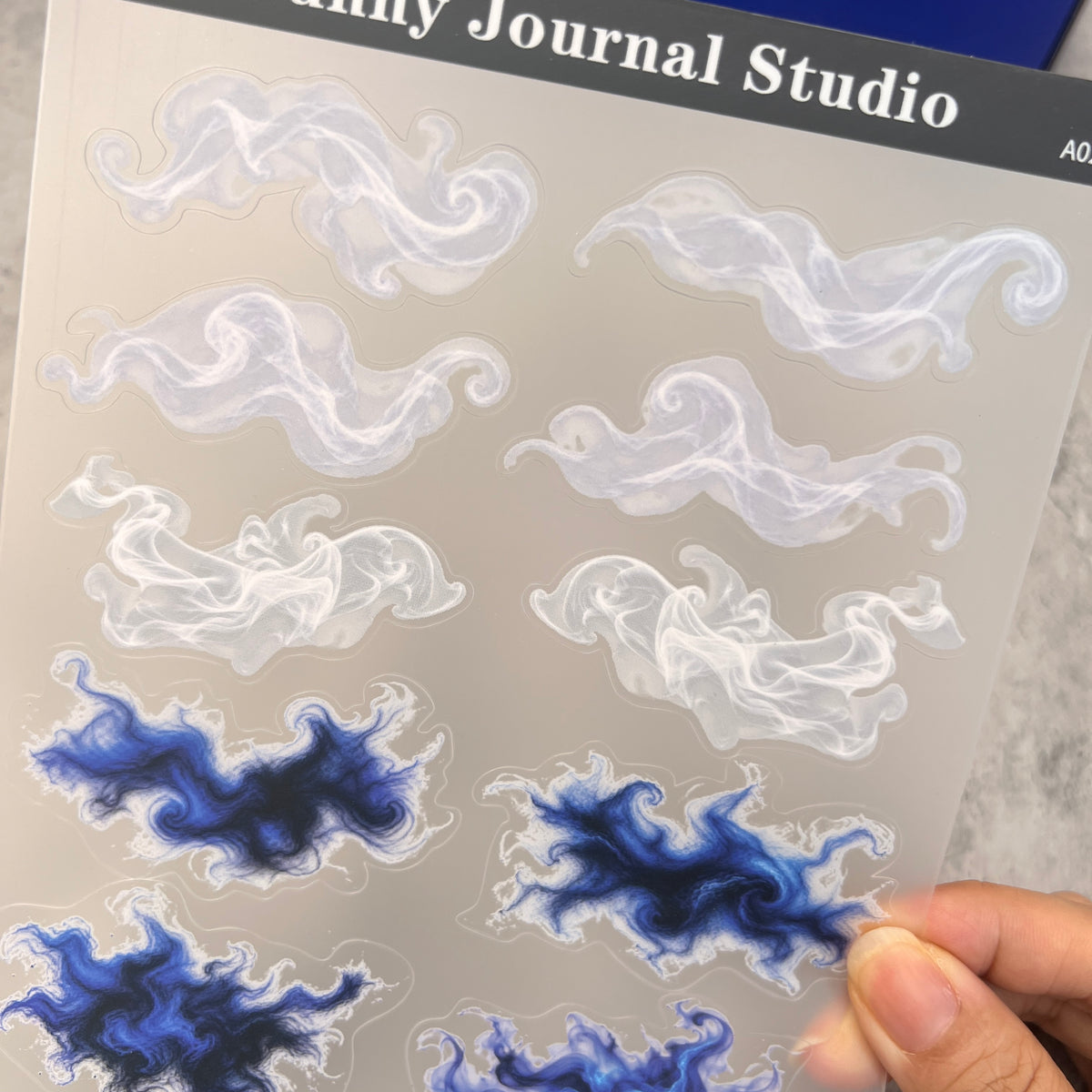 A0200--White&Blue Misty Haze PET Sticker 1 Pcs A5 Size