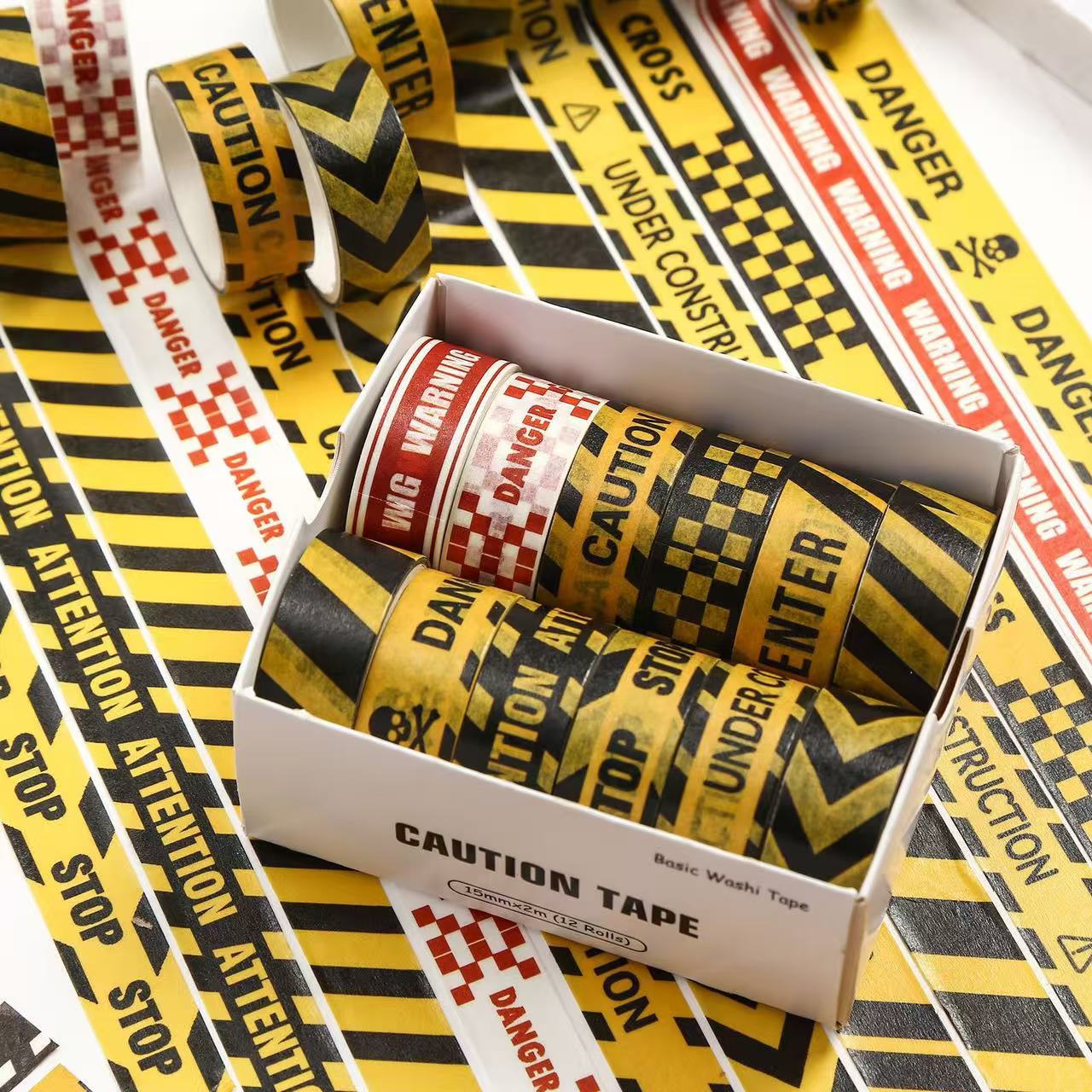 Washi Tape Set Caution Warning Cross-border 12 pcs rolls 1.5cm*2m