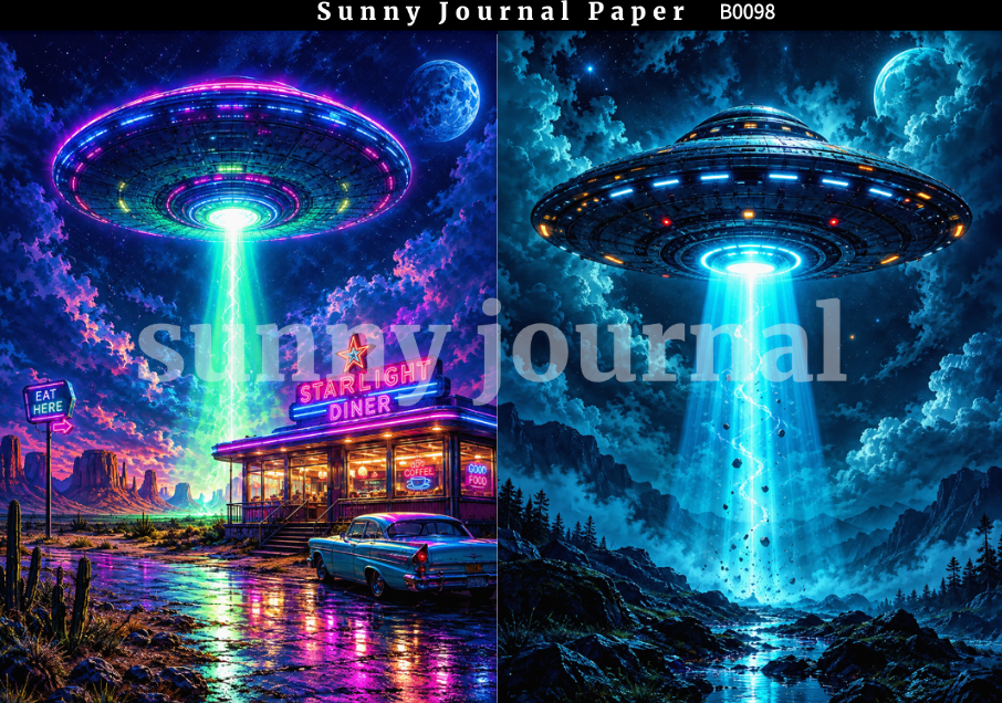 B0098--Comic UFO Scene Background A5 paper 10pcs no repeat