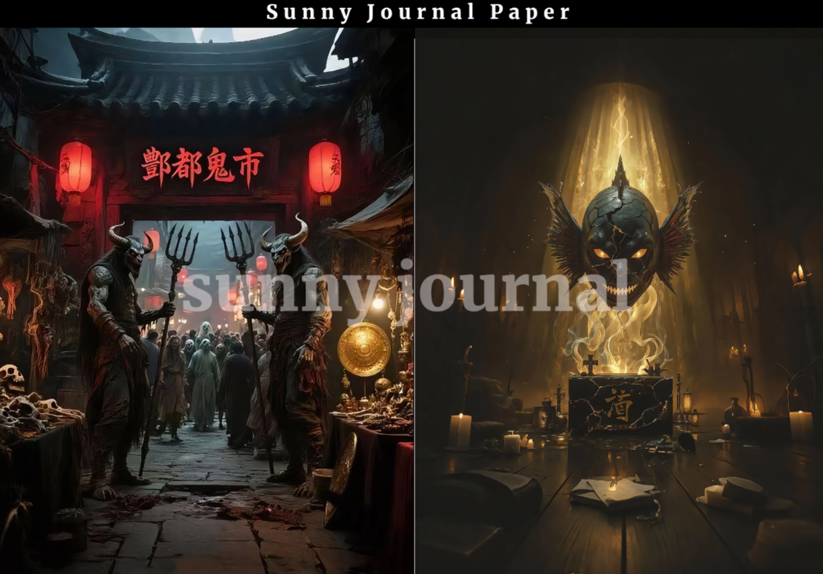 B0049-Traditional Scary Red Moon Chinese-style Horror Background A5 paper 10pcs no repeat