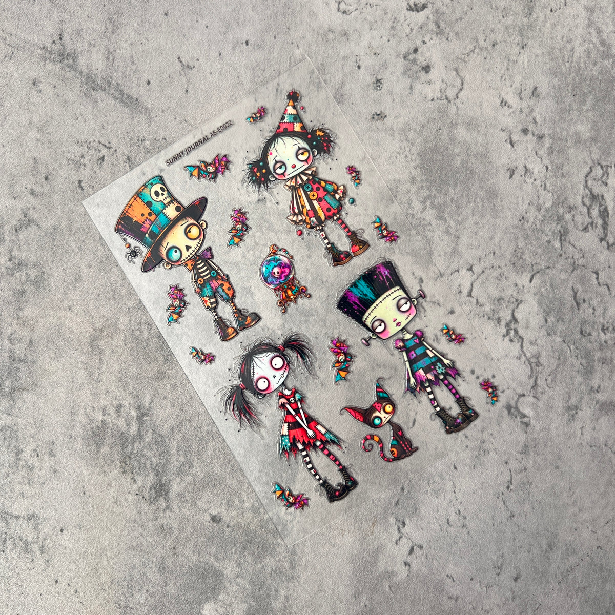 E0022--Colorful Spooky Monster Doll 3D Embossed Sticker 1 Pcs A6 Size 10X15cm=4x6inch