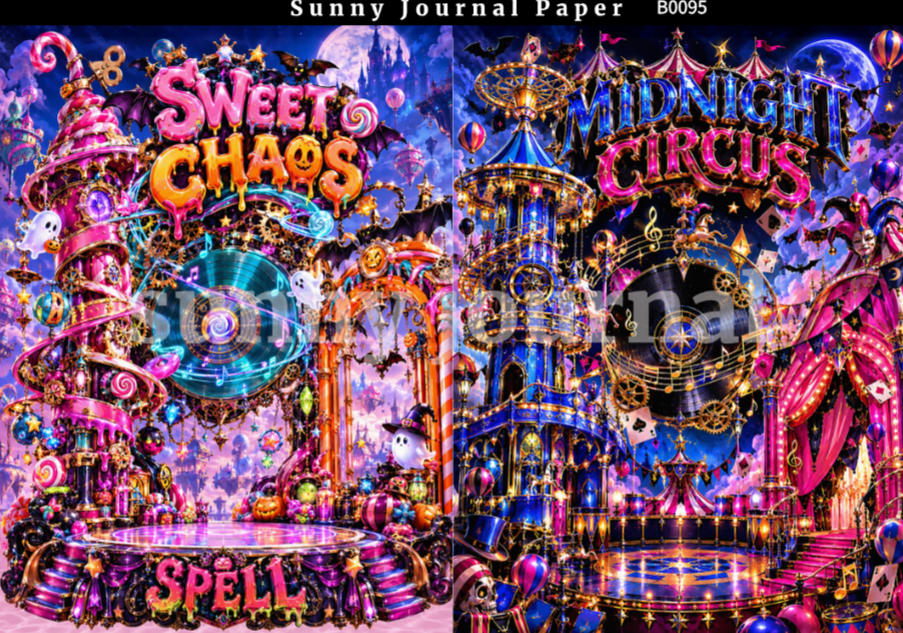 B0095-Halloween Magic Stage Background A5 paper 10pcs no repeat