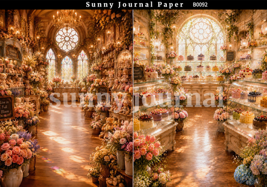 B0092-Dream-like Whimisical Shop Background A5 paper 10pcs no repeat