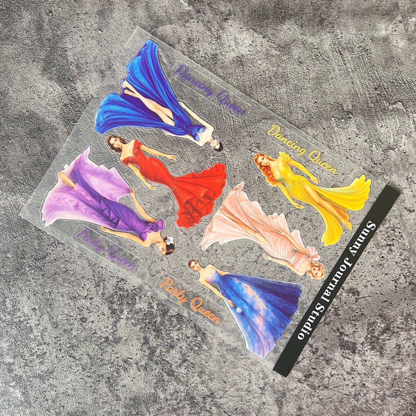 A0069--The Party Queen in an evening gown PET Sticker 1 Pcs A5 Size