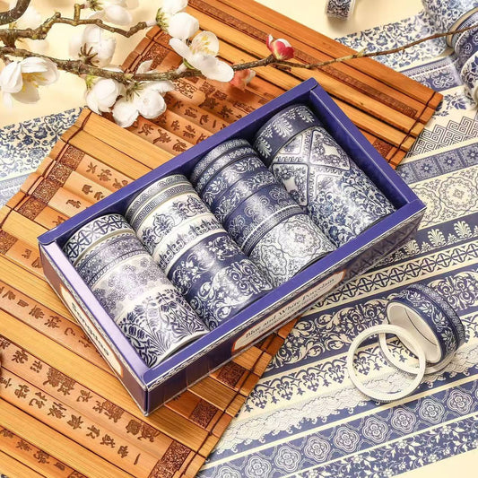 Washi Tape Set Blue and White Porcelain Series Gold Foil 20 rolls