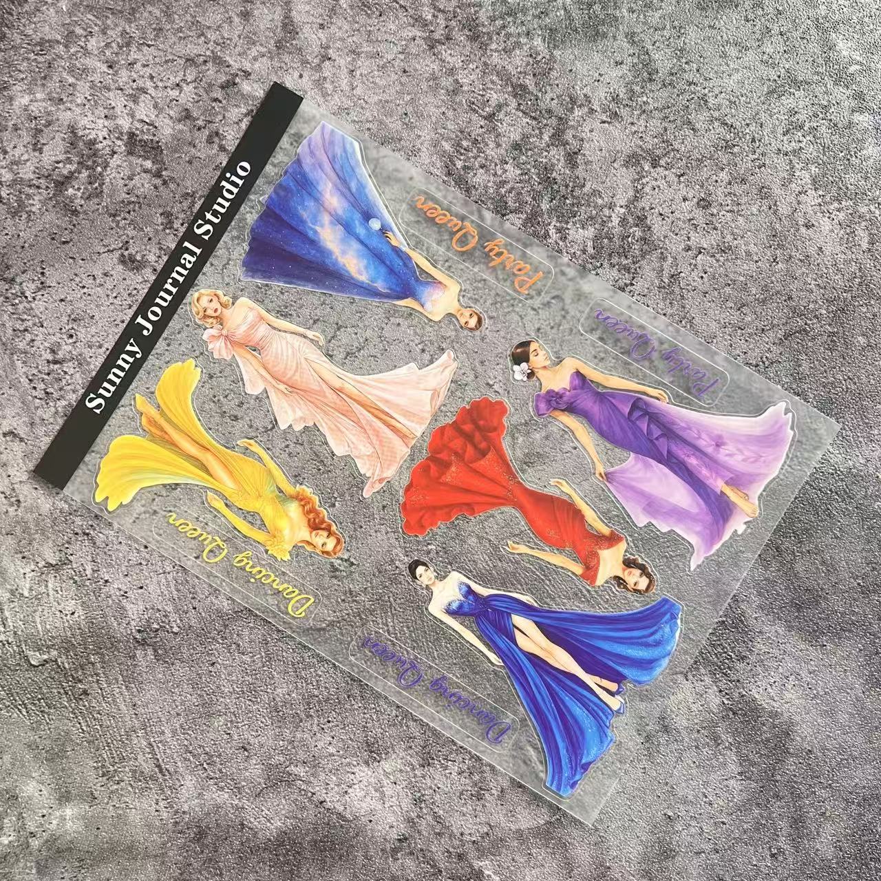 A0069--The Party Queen in an evening gown PET Sticker 1 Pcs A5 Size