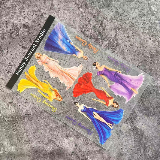 A0069--The Party Queen in an evening gown PET Sticker 1 Pcs A5 Size
