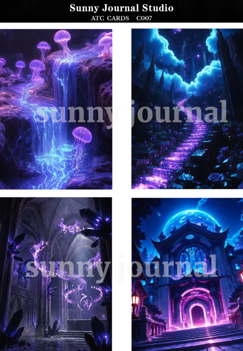 C007-Purple Magic Style ATC Cards 20 iamges 300GSM Paper Card / Self-cut Required