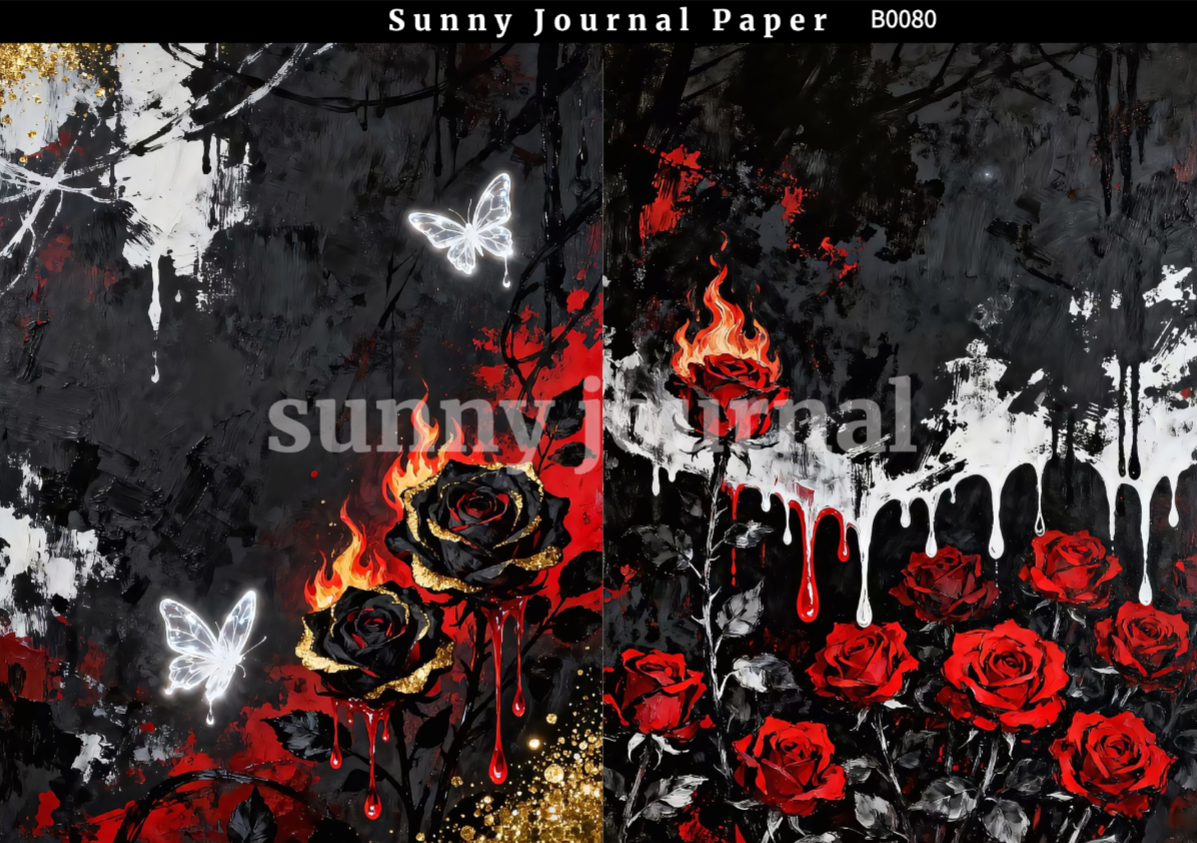 B0080-Black& Red Gothic Aesthetics A5 paper 10pcs no repeat