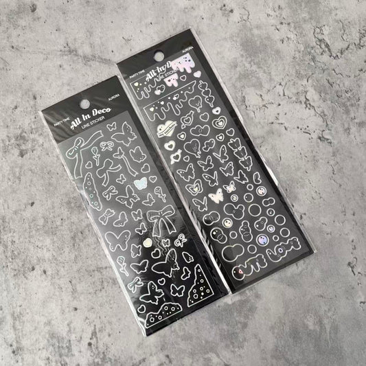 Embossed 3D Line Stickers Bubble/butterfly/bow with holographic Border