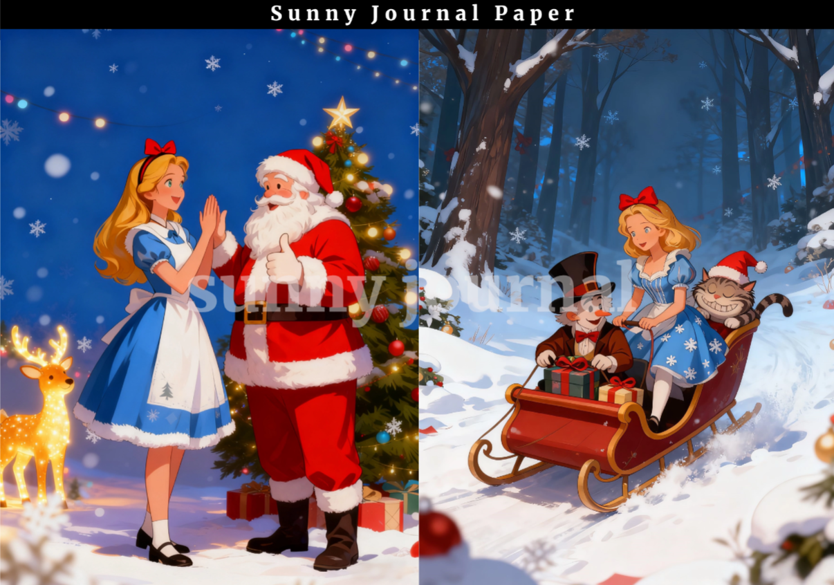 B0032- Christmas Alice 20 images A6 paper no repeat
