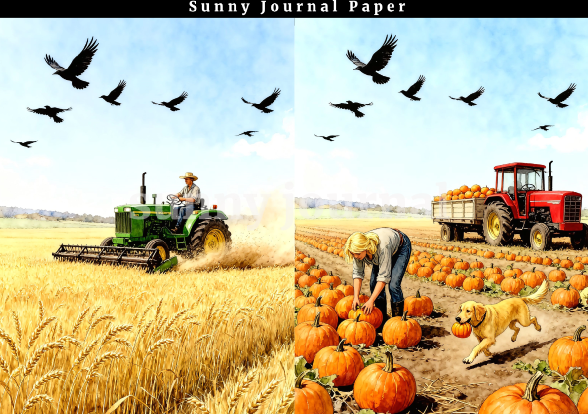 B0027-Autumn Harvest Farm 20 images A5 paper no repeat