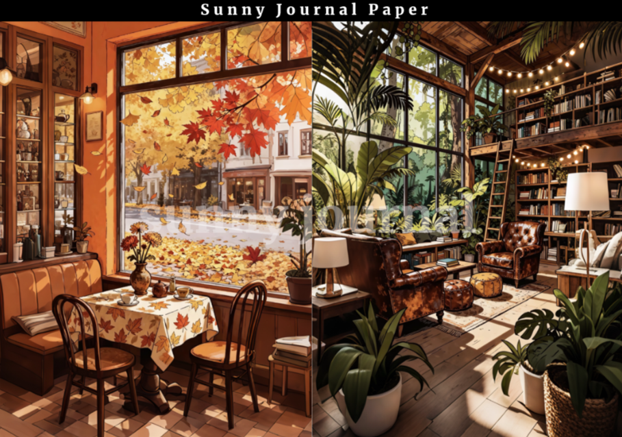 B0057-Coffee Shop Scenery Paper A5 paper 10pcs no repeat