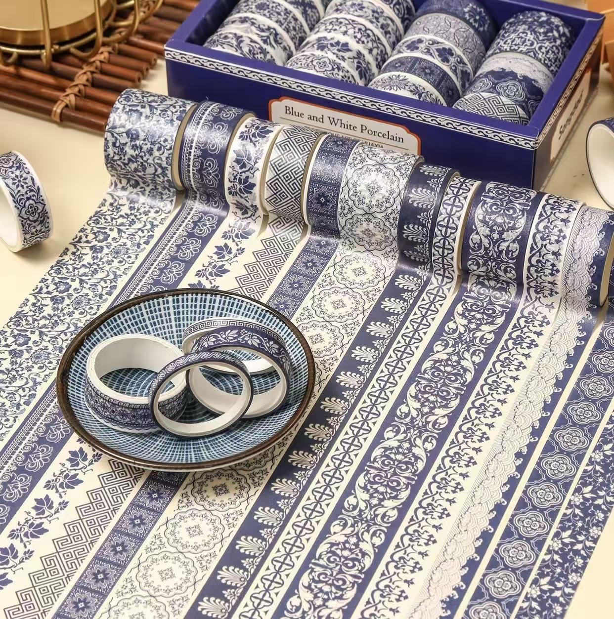 Washi Tape Set Blue and White Porcelain Series Gold Foil 20 rolls