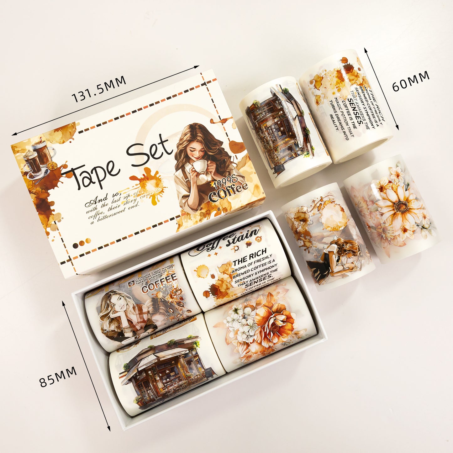 Tape Roll Set 《Line Drawing Coffee Brown》4 rolls (2 roll PET+2 roll Washi)
